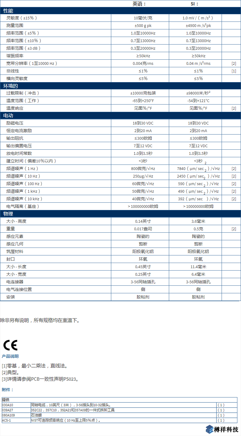 美***进口PCB三轴加速度振动传感器型号：352C22产品详细参数